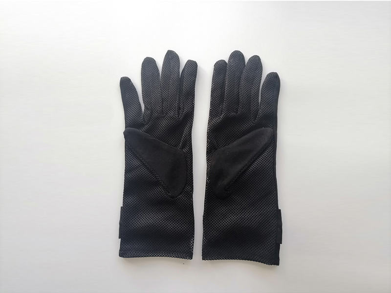 UV protection solid color gloves with bow and grid cloth splicing-3