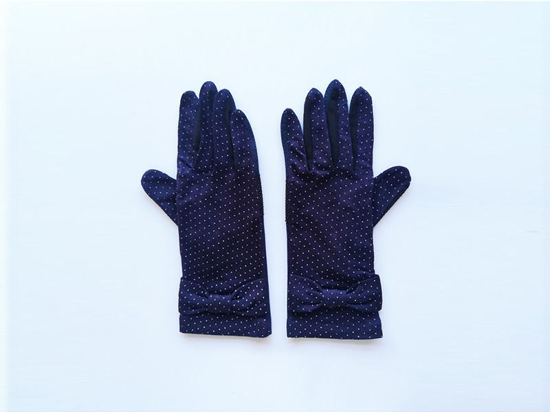UV protection solid color gloves with wave point pattern and grid cloth splicing-3